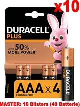 Duracell (10 Confezioni) Duracell Plus Batterie 4pz MiniStilo LR03 MN2400 AAA